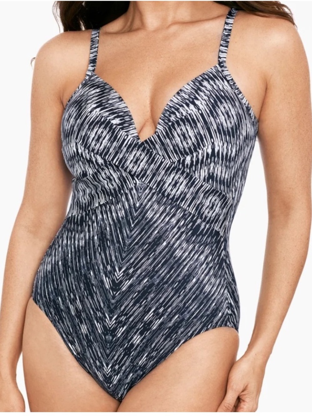 Miraclesuit Silver Shores Captivate Underwire One-Piece Swimsuit Navy White NWOT